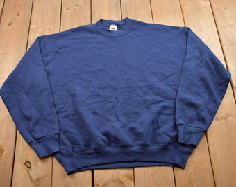 Vintage 1990s Blank Navy Blue Crewneck Sweatshirt / 90s Crewneck / Made In USA / Essential / Streetwear / 90s Blank / Blue Crewneck