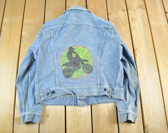 Vintage 1970s Lee Denim Jean Trucker Jacket Men's Small / Made In USA / True Vintage / 70s Trucker Jacket / Moto Cross Racing / Biker