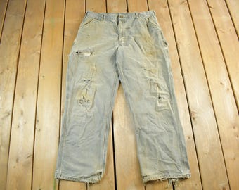 Vintage 1990s Carhartt Distressed Sun Faded Denim Work Jeans Adult 37 x 30 / 90s Carpenter Pants / Vintage Workwear / Dungarees