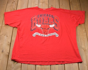 Vintage 1991 Chicago Bulls NBA World Champions Graphic T-Shirt / Streetwear / Retro Style / Single Stitch / Made In USA / 90s Jostens NBA