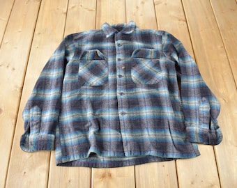 Vintage 1980s Pendleton Plaid Button Up Shirt / 100% Virgin Wool / Outdoor / Casual Wear / Pendleton Flannel