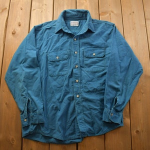 Vintage 1990s Five Brother Blank Blue Button Up Shirt / 1990s Button Up / Vintage Flannel / Basic Button Up / Made In USA
