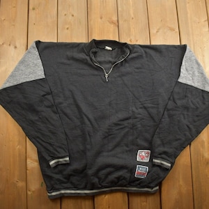 Vintage 1990s Blank Black Quarter-Zip Sweatshirt / 90s Quarter-Zip / Vintage Blanks / Streetwear / Embroidered / Patchwork