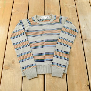 Vintage 1980s Hukapoo Striped Knit Crewneck Sweater Youth M / Abstract Pattern 3D Knitted Sweatshirt / Made in Hong Kong / Streetwear