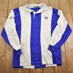 Vintage 1990s Nautica Competition Striped Rugby Shirt Crewneck Sweatshirt - Large