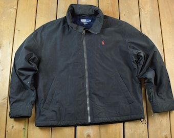 Vintage 1990s Polo By Ralph Lauren Full Zip Hidden Hood Lined Windbreaker Jacket