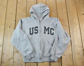 Vintage 1990s USMC University Collegiate Zip Up Hoodie / Embroidered / NCAA Sweatshirt / Sportswear / Americana