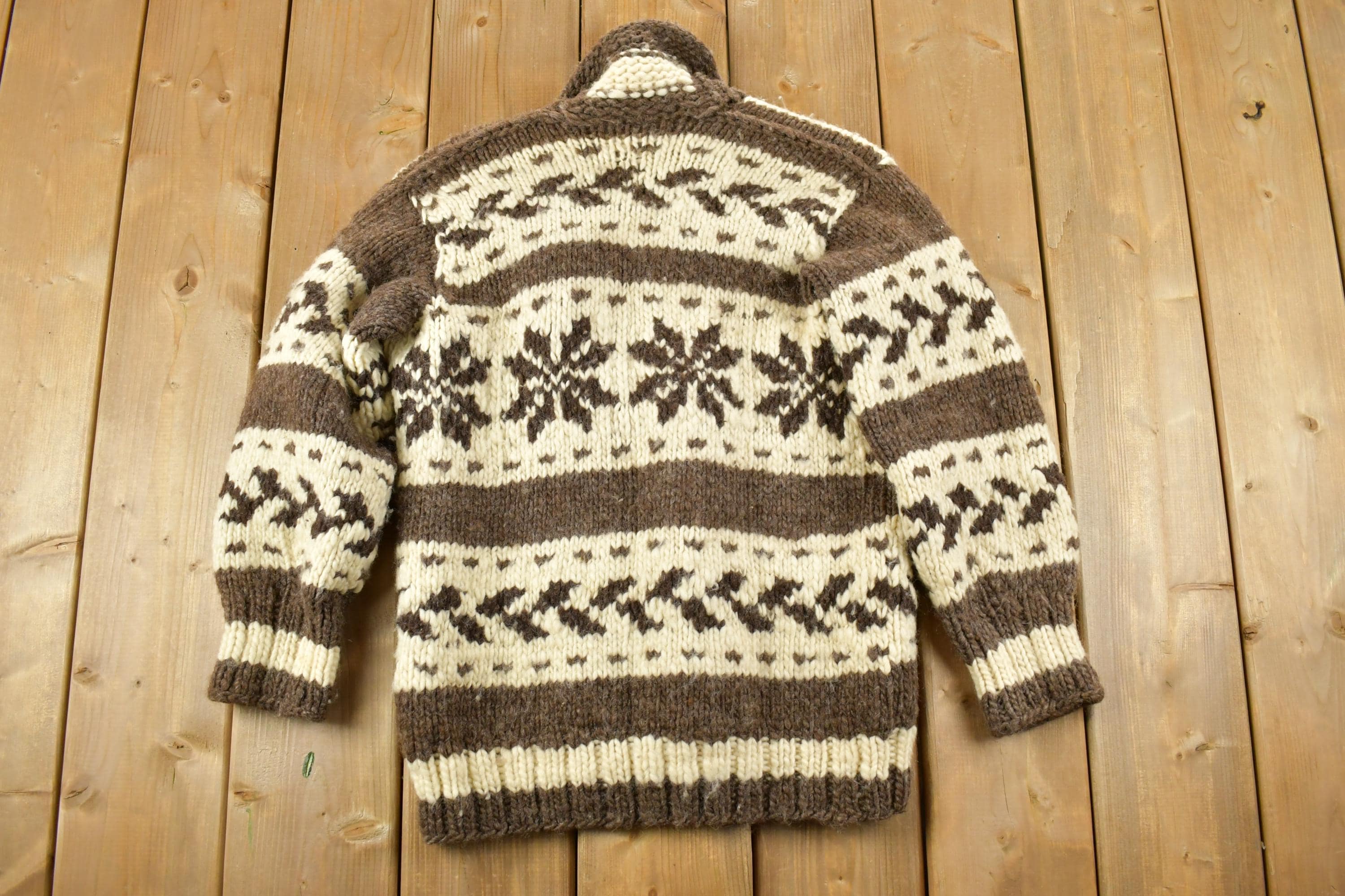 Vintage 1980s Heavy Wool Knit Collared Zip up Sweater Jacket / 80s 