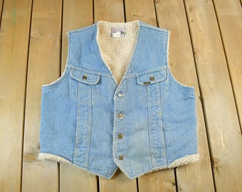Vintage 1970s Lee Storm Rider Sherpa Lined Denim Vest Men's Large/ Vintage Denim / Streetwear / Vintage Fall Outerwear / Lee Vest