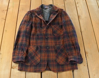 Vintage 1970s Pendleton Plaid Button Up Blazer Shirt Men's Medium / 100% Virgin Wool / Outdoorsman / True Vintage / Made In USA / Flannel