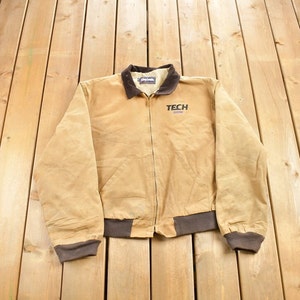 Vintage 1980s King Louie Canvas Jacket / Zip Up Jacket / Corduroy Collar / Vintage Chore Jacket / Chore Coat / Made in USA / Embroidered