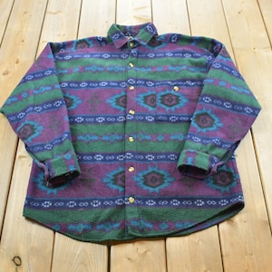 1990s Santana Aztec Fleece Button Up Shirt Men's L / Sportswear / 90er Jahre Button Up / Streetwear / Athleisure / Wandern / South Western /