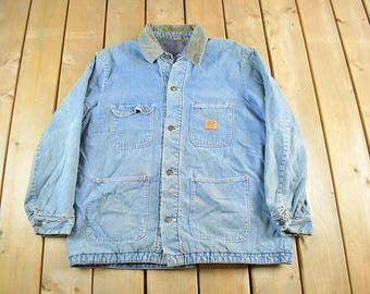 Vintage 1980s Big Mac Blanket Lined Denim Chore Coat Men's Large / Workwear / True Vintage / Sun Faded Distressed / 80s Denim / Americana