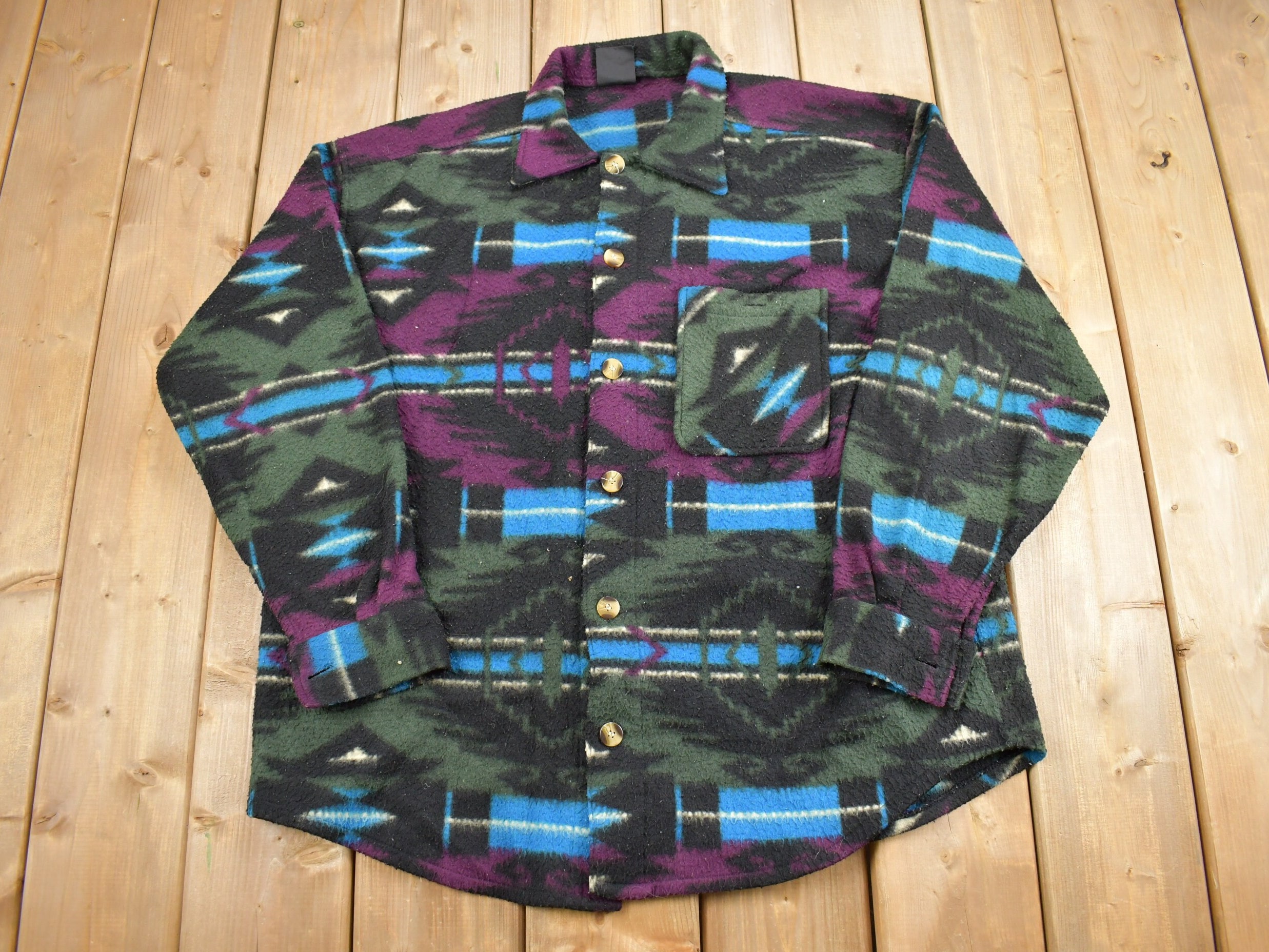 Vintage 1990s Santana Aztec Fleece Sweater / Sportswear / 90s Button Up / Streetwear / Athleisure / Hiking / South Western /