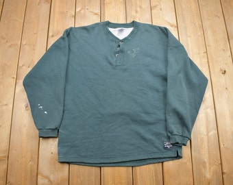 Vintage 80s Teal Green Banana Republic Cotton Henley Shirt / M L 
