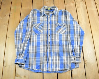 Vintage 1990s OshKosh B'Gosh Plaid Flannel Button Up Shirt Men's XL / 90s Button Up / Vintage Flannel / Plaid Shirt / Button Down
