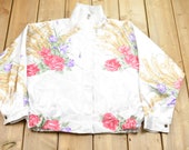 Vintage 1990s Floral Reversible Satin Full Zip Jacket Athleisure Streetwear Athletic Sportswear Streetwear 90s Satin Jacket