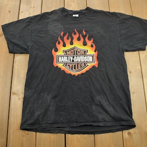 Vintage jaren 90 Harley Davidson Motorcycles Flames Graphic T-shirt, maat Large