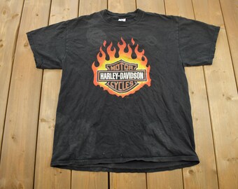 2000s Harley Davidson Y2K Motorcycle Flame Ace Graphic Long Sleeve