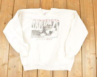 Vintage 1991 Minnesota Life's A Birch Beaver Crewneck Sweatshirt Men's L / Made In USA / 90s / Destination Cartoon Sweater