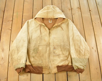 Vintage 1990s Carhartt Distressed Sun Faded Hooded Work Jacket Men's 2XL / Workwear / Streetwear / Carhartt Jacket / Carhartt Zip Up