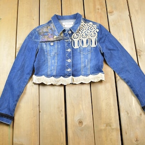 Vintage 1990er Jahre Maui Jeans Co Ausgefallene verzierte Jeansjacke Made In USA