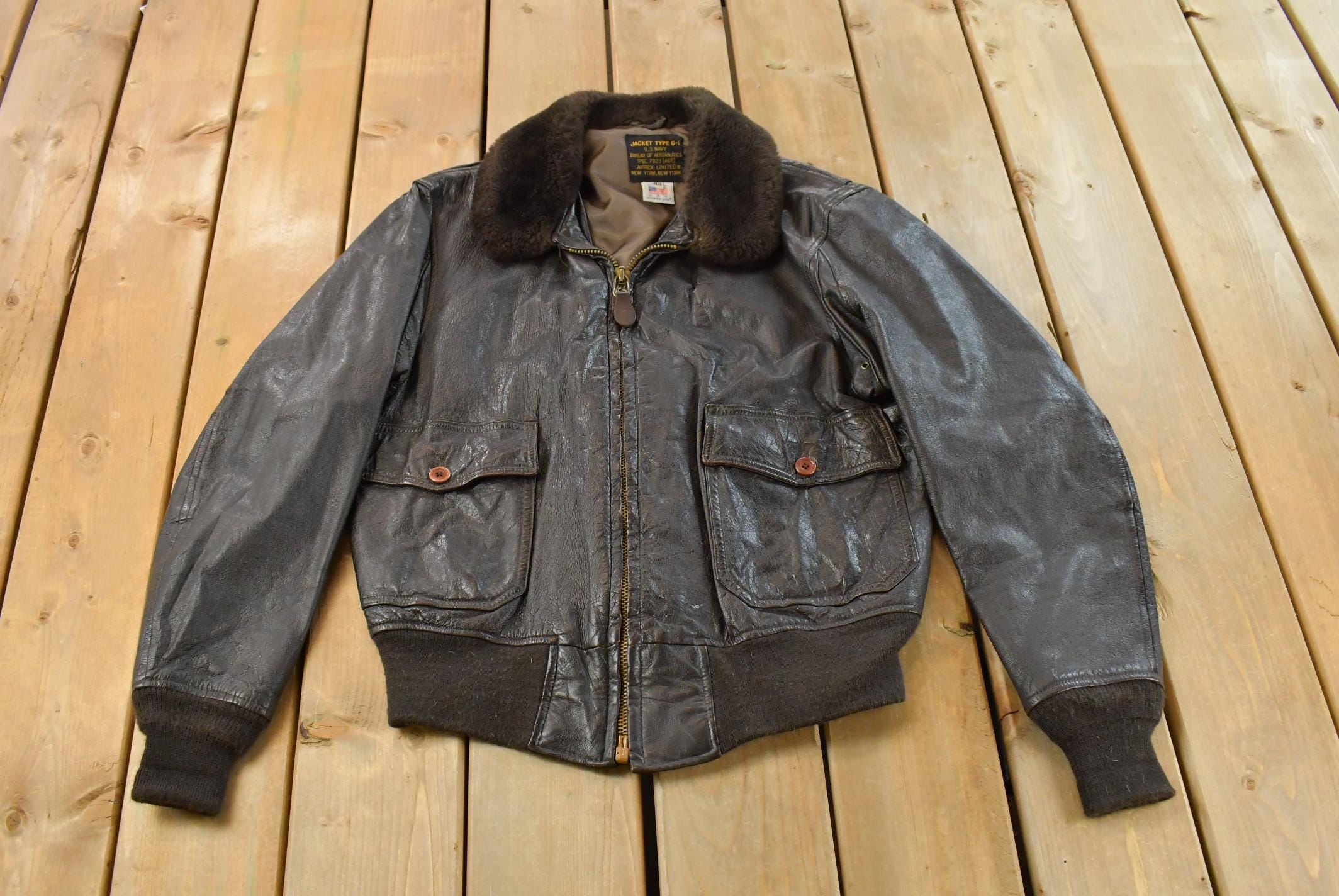 Vintage 1990s Avirex Navy Type G-1 Genuine Leather Flight Jacket