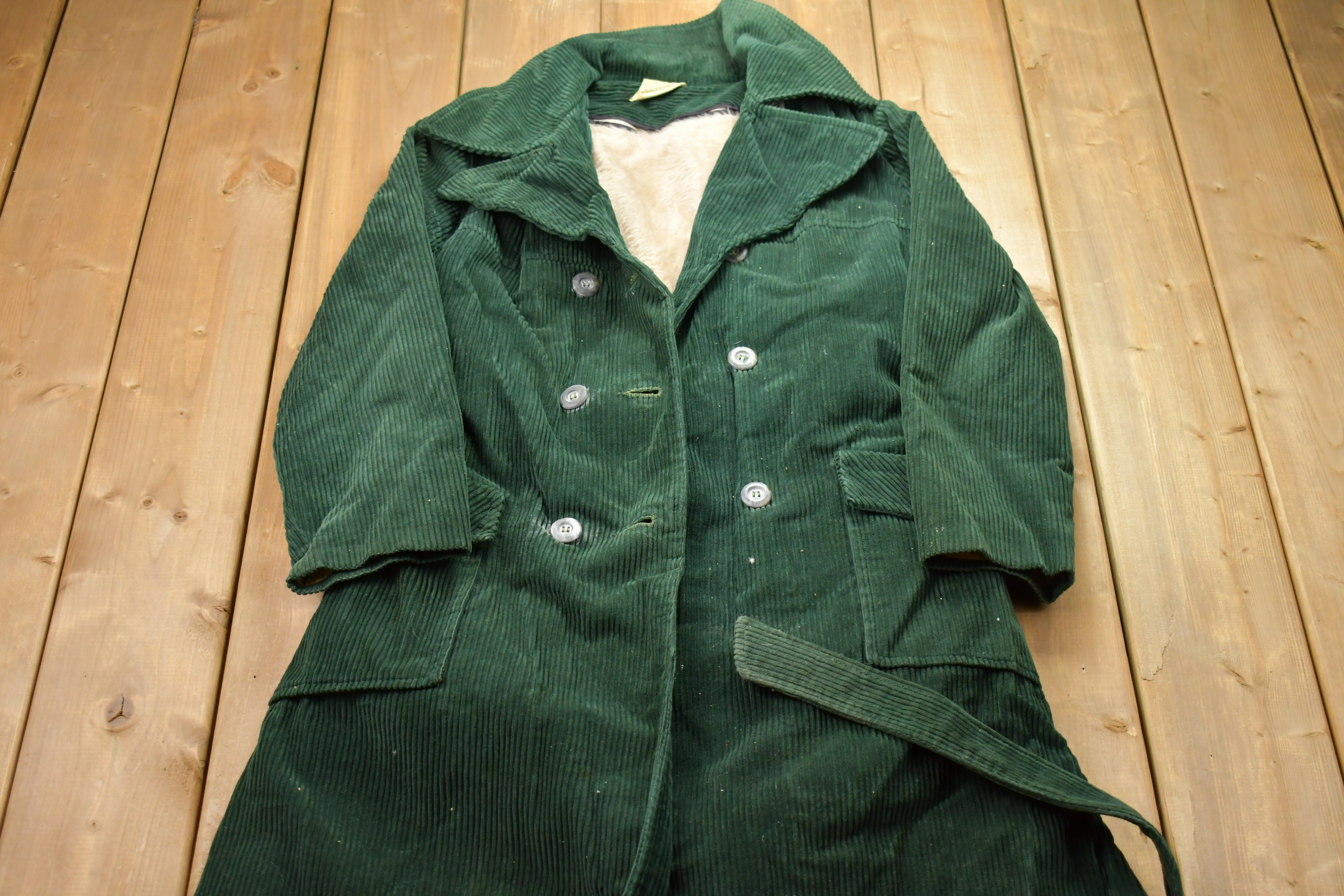 Vintage 1970s Green Corduroy Trench 