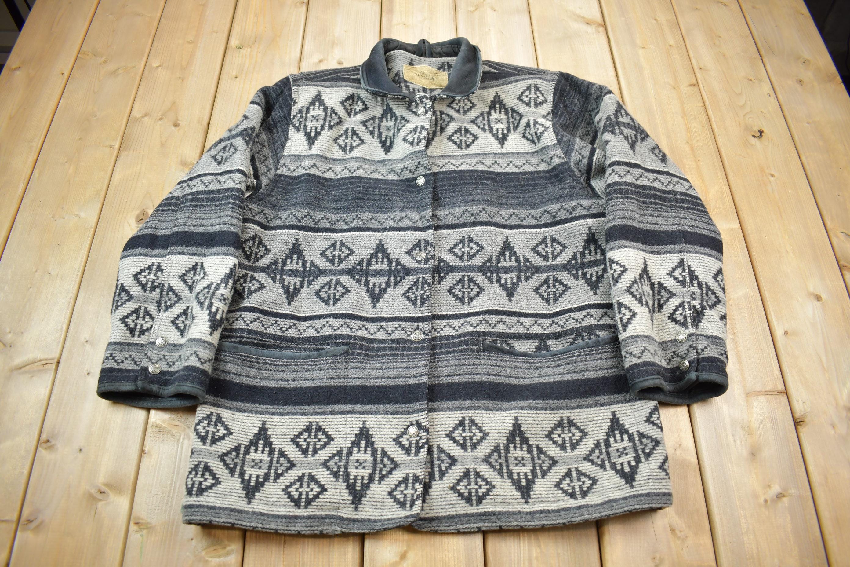 Vintage 1990s Woolrich Aztec Pattern Wool Jacket / Vintage