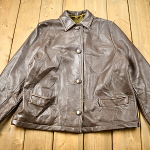 Vintage 1980s Brown Leather Button Up Jacket / Chocolate Brown / Vintage Leather Coat / Winter Outerwear / Streetwear Fashion