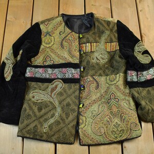 Vintage 1990s Abstract Paisley Button Up Jacket Women's S-M / 90s Tapestry Sweater / Cute Garden Sweater / Grandma Cottage Core