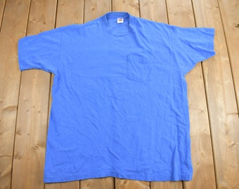 Vintage 1990s Blue Fruit of the Loom Blank Pocket T-Shirt / Streetwear / Retro Style / Single Stitch / Made In USA / 90s Basic Tee