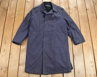 Vintage 1983  Military Blue All Weather Wool Lined Trench Coat / Heavy Trench / Full Length Jacket / Streetwear / Removable Liner
