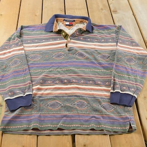 Vintage 1990s Tommy Hilfiger Western Rugby Button Up Long Sleeve Shirt Men's Large