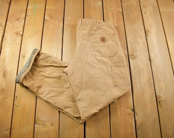 Vintage 1990s Carhartt Dungaree Fit Blanket Lined Work Pants Size 36 x 33 / 90s Carpenter Pants / Distressed Carhartt / Vintage Workwear
