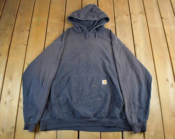 Vintage 1990s Carhartt Heavyweight Paint Distressed Hoodie Size 3XL / 90s Workwear / Vintage Carhartt / Blue Sweatshirt