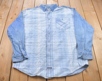Vintage 1990s Arizona Jean Company Denim Button Up Shirt / 1990s Button Up / Vintage Flannel / Basic Button Up