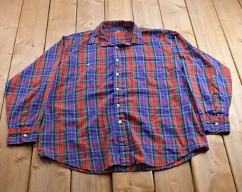 Vintage 1990s Steeplechase Plaid Button Up Shirt / 1990s Button Up / Vintage Flannel / Basic Button Up / Button Up Plaid Shirt / 90s Plaid