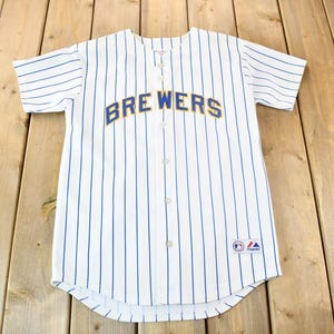 Vintage 1990s Milwaukee Brewers MLB Majestic Women&#39;s Baseball Jersey / Made In USA / Vintage Jersey / MLB Baseball / Pinstripe Jersey