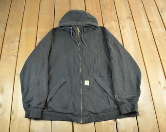 Vintage 2000s Carhartt Full Zip Thermal Lined Hoodie Sweatshirt Men's 2XL / Sun Faded / Y2K Workwear / Heavyweight / Rain Defender