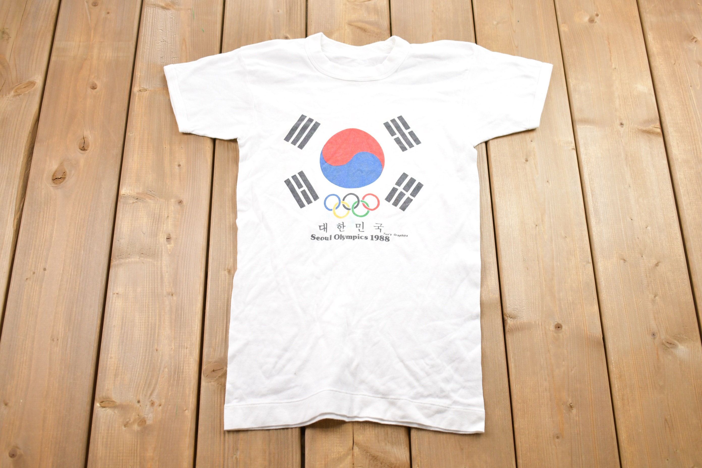 Vintage 1988 Seoul Olympics Graphic Ringer T-shirt / Graphic / 80s 