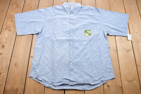 Vintage 1990s Embroidered Green Bay Packers NFL Denim Button up T