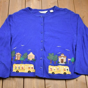 ヴィンテージ 1990年代 ベシャメル刺繍カーディガン スウェットシャツ / 90年代 カーディガン / お土産 / アスレジャー / ストリートウェア / 90年代 スクールバス