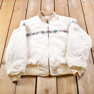 Vintage 1980s Carhartt White Aztec Jacket / Rare Workwear