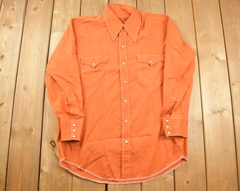 Camisa vintage de los años 90 con botones naranjas y costuras en contraste / Camisa de los años 90 con botones / Franela vintage / Camisa básica con botones / Cola extra larga