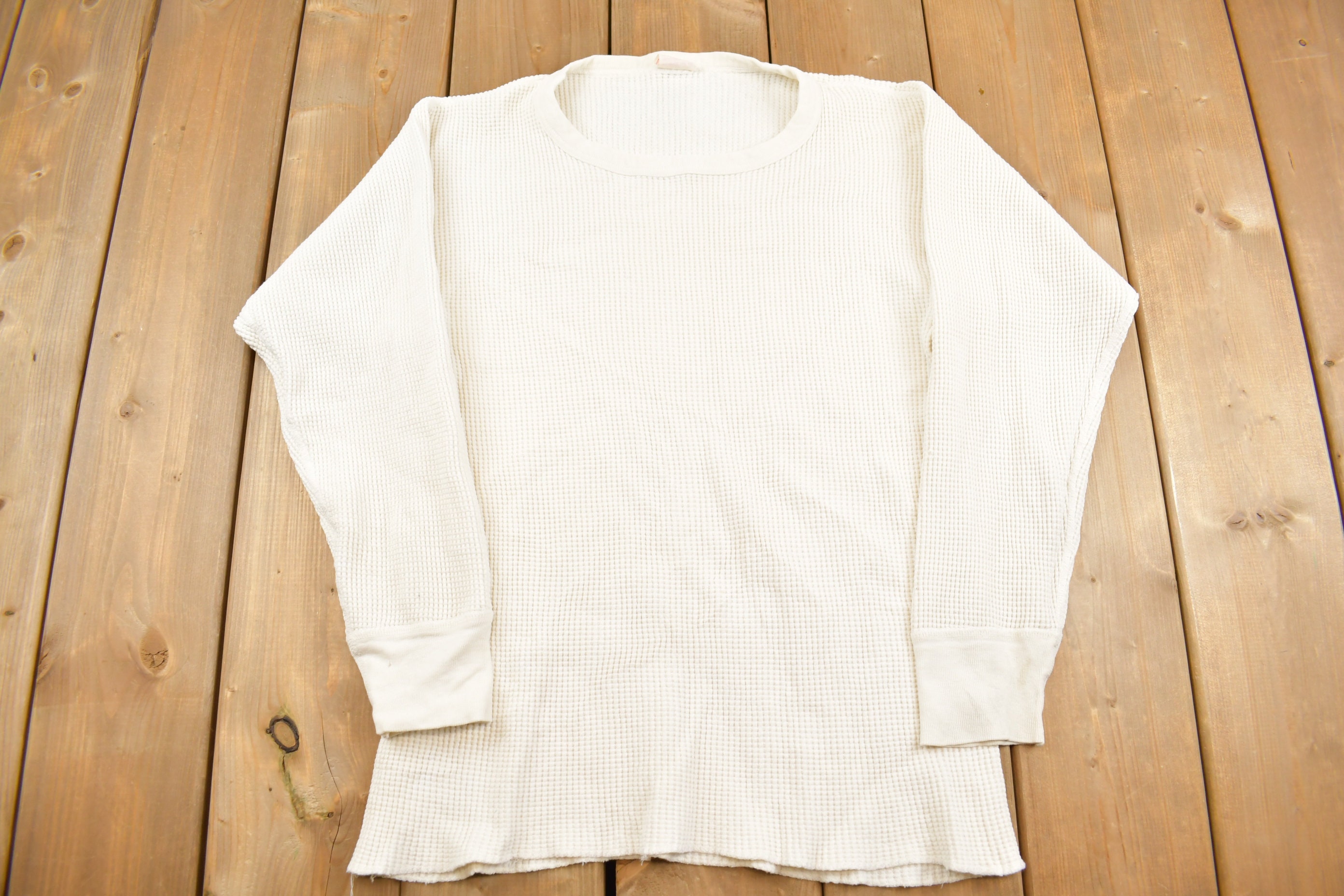Vintage 1990s Sears Blank Waffle Thermal Crewneck Sweatshirt / 90s