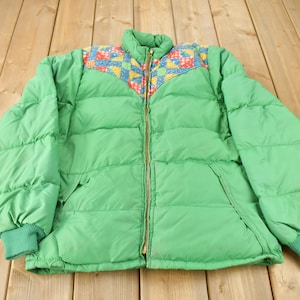 Vintage 1970s Frostline Patchwork Pattern Goose Down Puffer Jacket