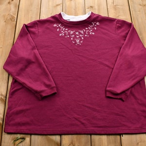Vintage 1990s Floral Embroidered Crewneck / 90s Crewneck / Nature / Floral / Vintage Sweatshirt / American Streetwear / Pullover Sweatshirt