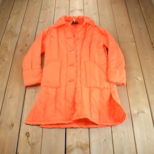 Vintage 1990s Warm Wear Japanese Fluorescent Orange Puffer Jacket