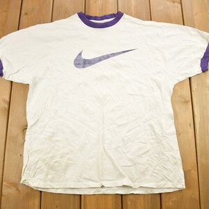 Vintage 1990s Nike Big Swoosh Graphic Ringer T-Shirt / 90s Nike / Made In USA / Streetwear / Vintage Sportswear / Nike White Tag